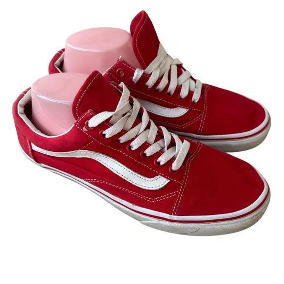 Vans Old Skool Sneakers Shoes Mens 9 Womens 10.5 Red White Low Top Skater - Picture 3 of 10